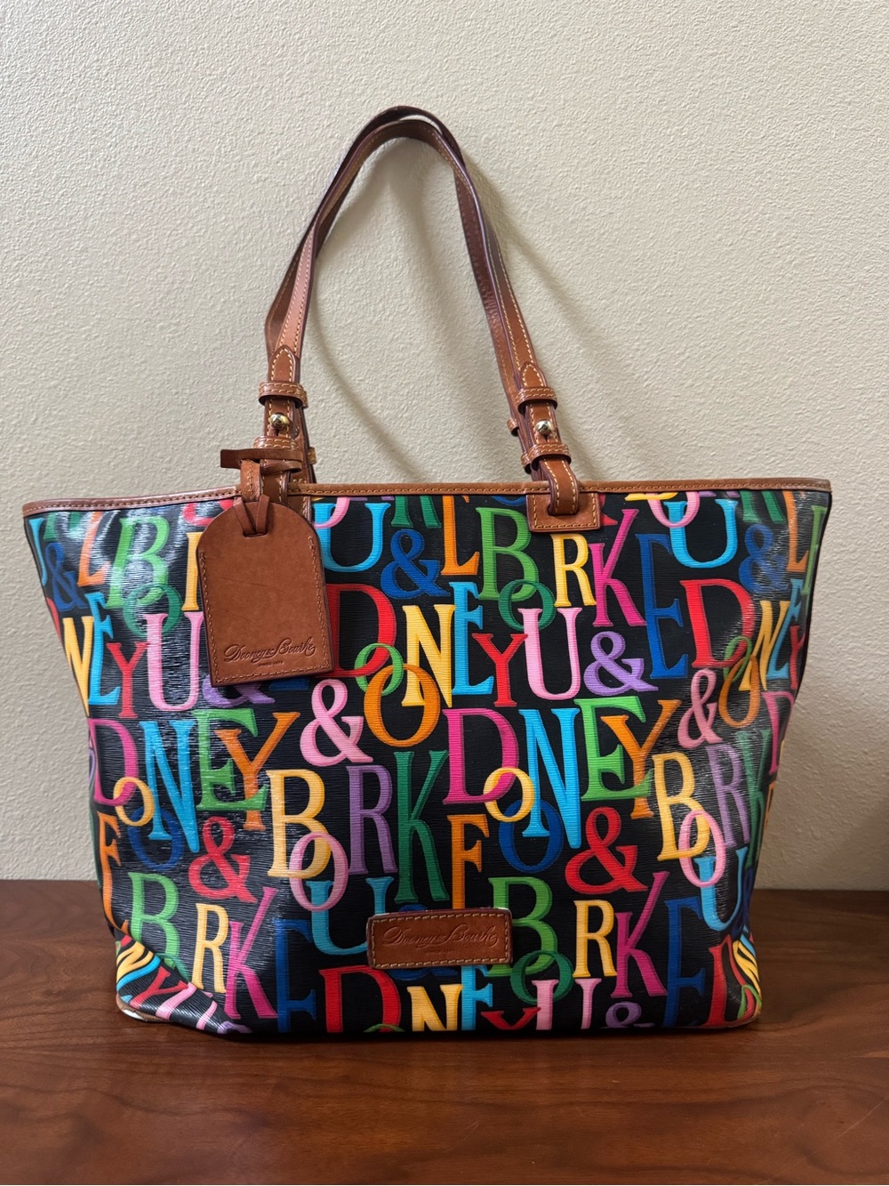 Dooney & Bourke Multicolor Logo Print Tote Bag Large Canvas Leather